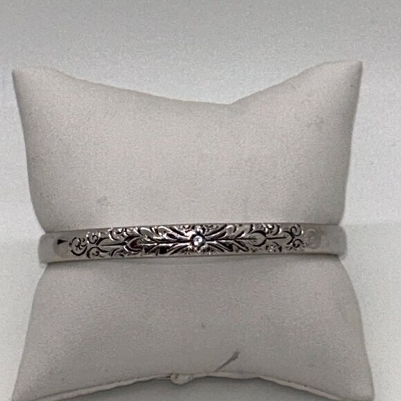 Whiting & Davis Vintage Silver-Tone Etched Floral Bangle Bracelet 7 Inch - Picture 6 of 9